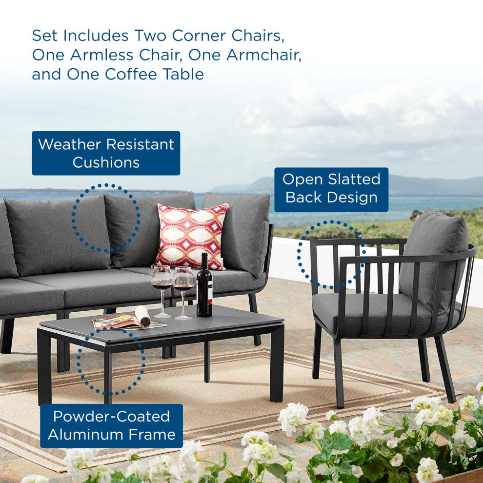 Lounge Sectional Sofa Chair Set, Aluminum, Metal, Gray, Modern, Outdoor
