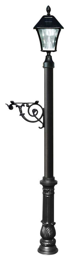 Post System Only With Bayview Solar Lamp, Support Bracket And Ornate Base, Black