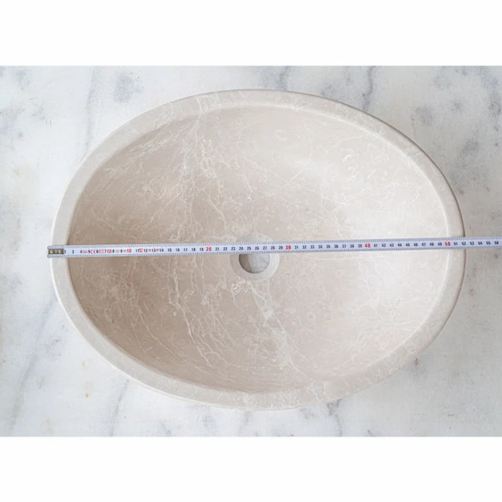 Botticino Marble Natural Stone Oval Shape Vessel Sink Honed  (L)20.5" (H)6"