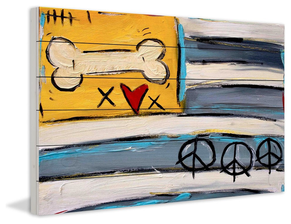 "Peace Bone Flag" Print on White Pine Wood by Tori Campisi