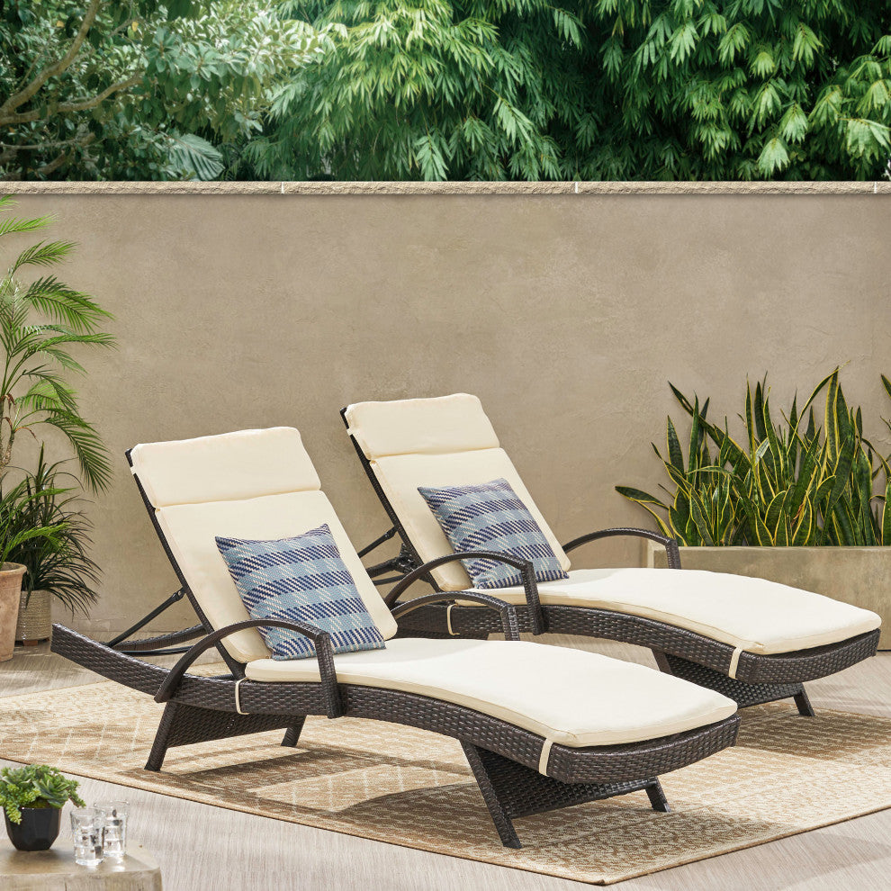 GDF Studio Olivia Outdoor Chaise Lounge Chair  With Off-White Cushion, Set of 2,