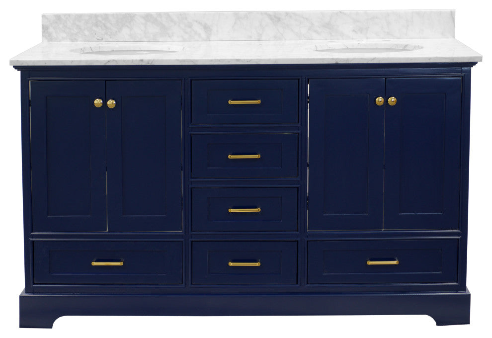 Harper 60" Bathroom Vanity, Royal Blue, Carrara Marble, Double