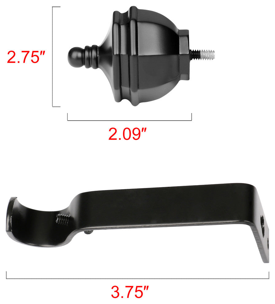 Utopia Alley Curtain Rod With Decorative Urn Finial, 28-48", Black