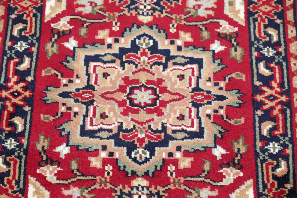 Hand-Knotted Heriz Oriental Traditional Indian Area Rug, Red, 5'4"x3'0