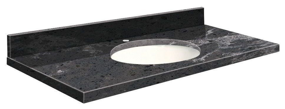 Quartz 49"x19" Vanity Top, Single Faucet Hole, White Bowl, Milky Way, Single Hol