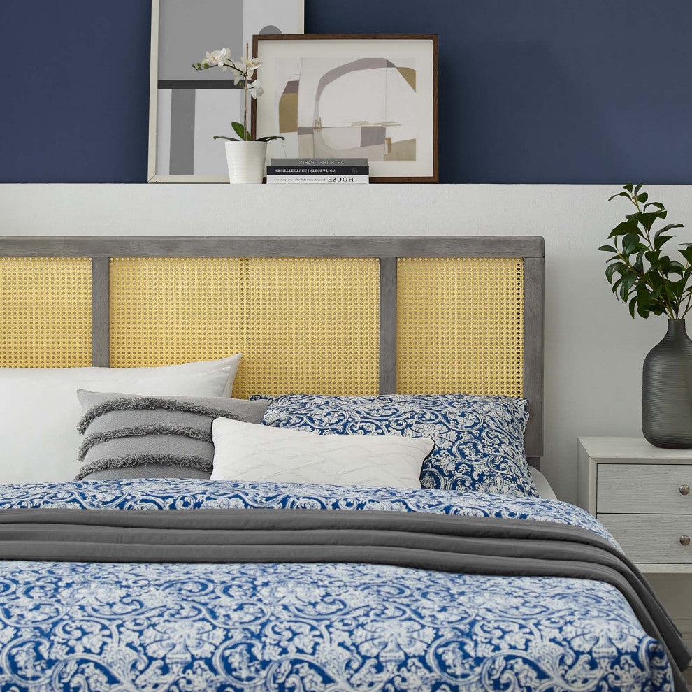 Headboard, Full Size, Wood, Gray, Modern Mid-Century, Bedroom Master Suite