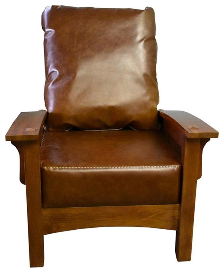 Craftsman / Mission Leather and Oak Morris Chair, Chestnut