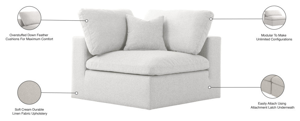 Serene Linen Textured Fabric Deluxe Comfort Modular Corner Chair, Cream