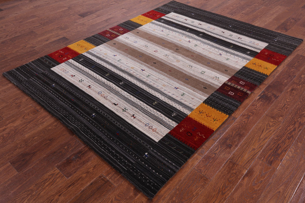 5' 6" X 8' 0" Persian Gabbeh Tribal Handmade Wool Rug Q10549