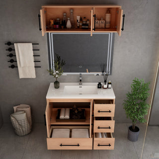 Victoria 42" Solid Wood Bath Vanity, Overhead Cabinet, Red Oak