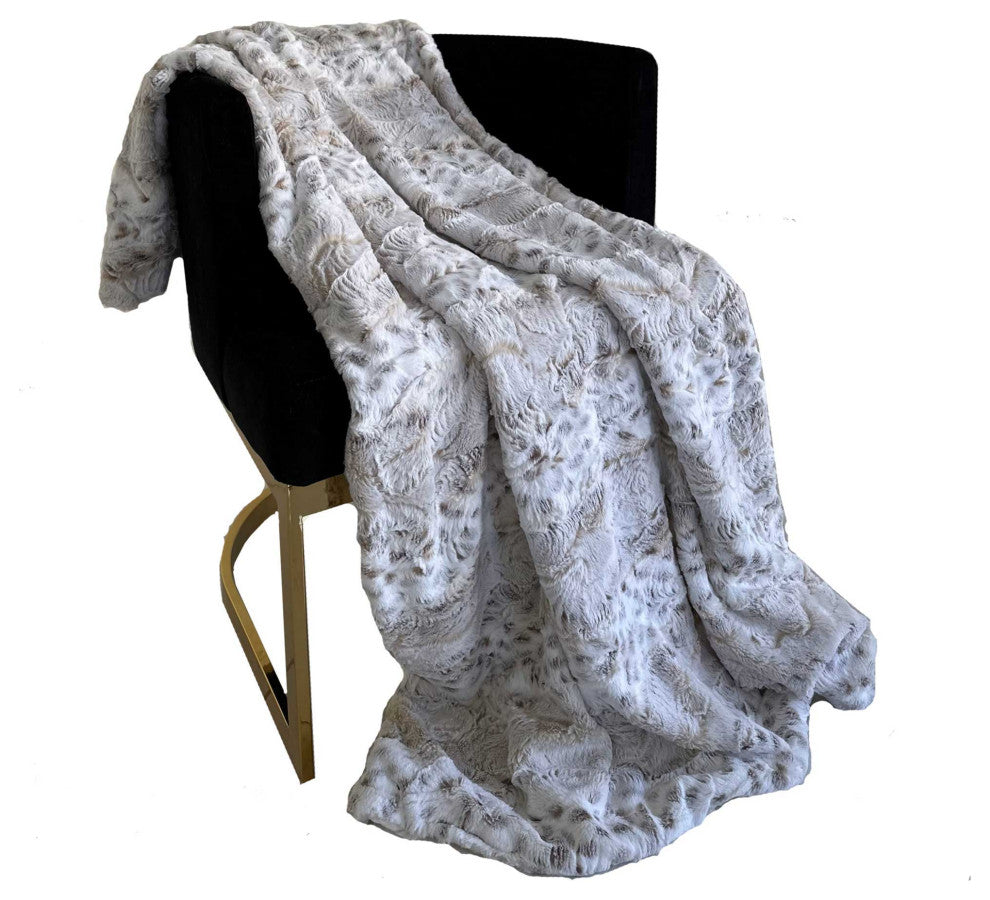 Plutus Taupe Lynx Faux Fur Luxury Throw Blanket, Throw 60"W x 96"L