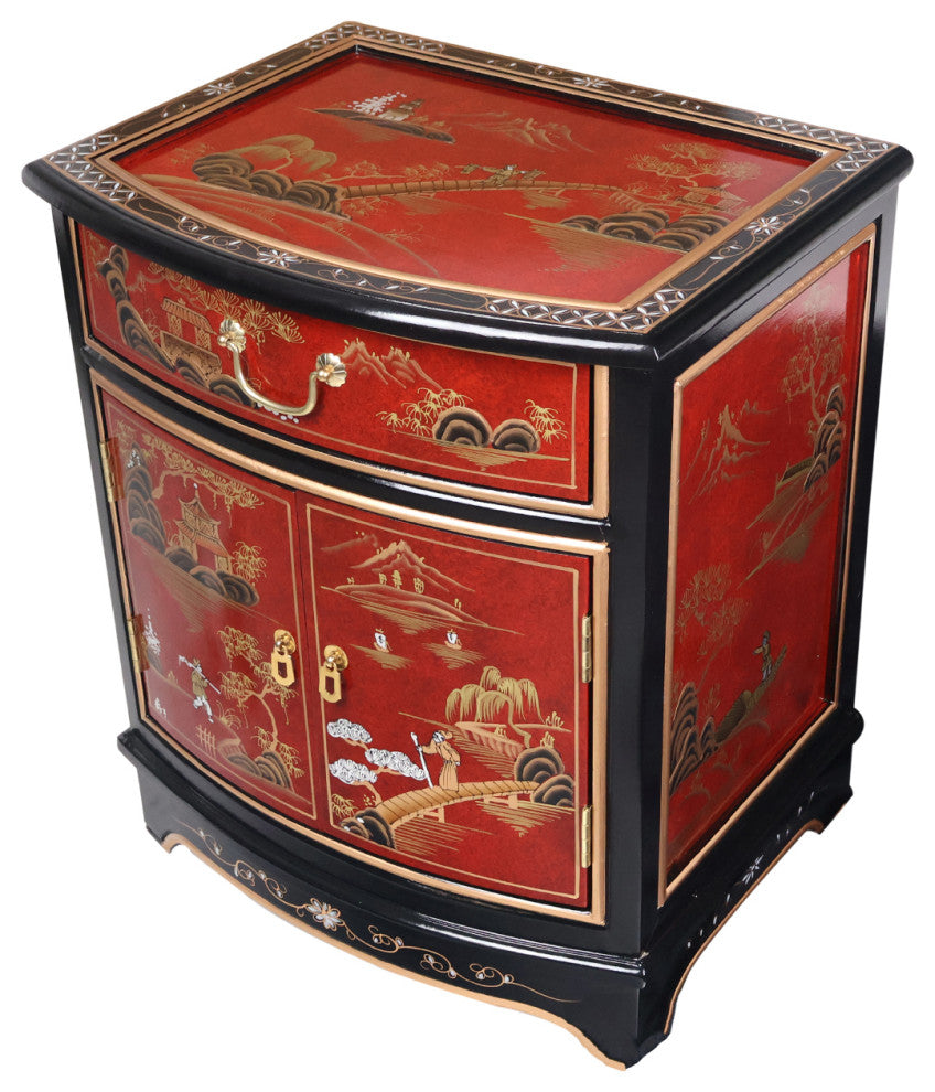 Oriental Furniture 24" Ming Design Fine Chinese Black Lacquer and Red Table/Nigh