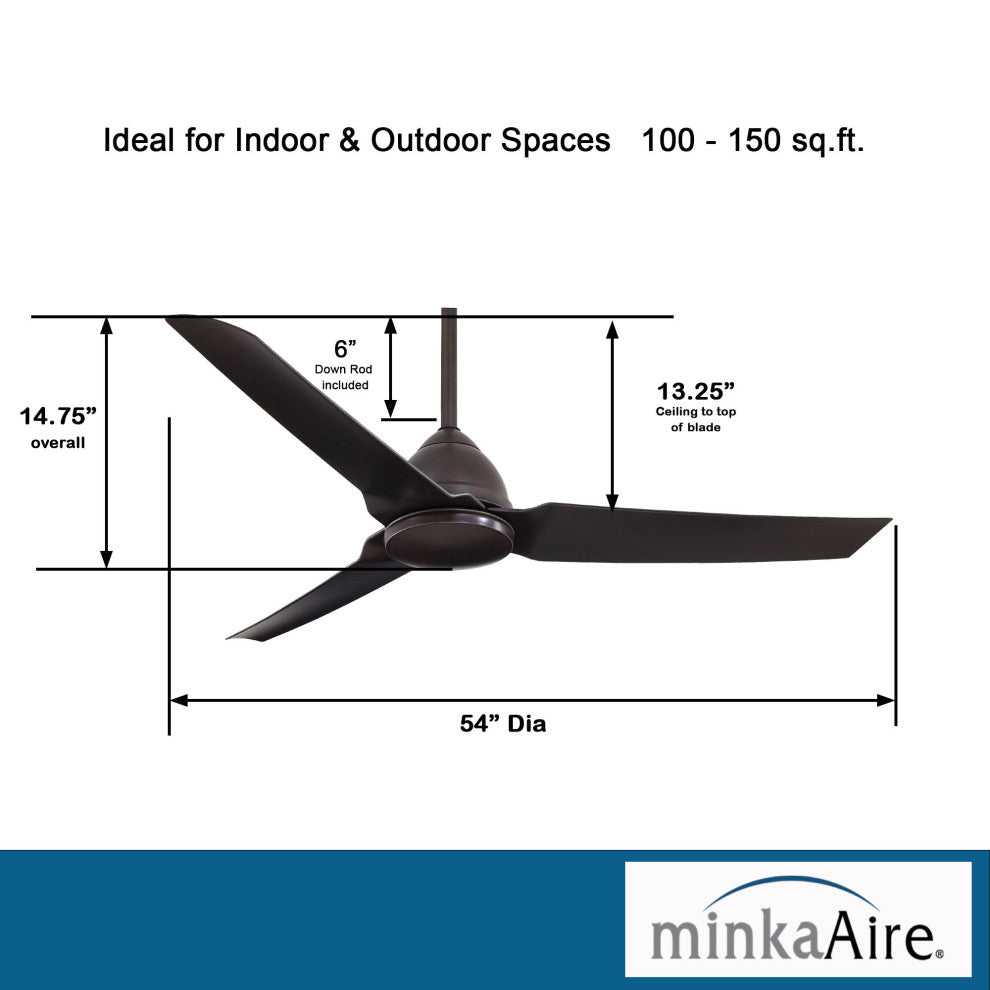 MinkaAire Java Java 54" 3 Blade Indoor / Outdoor Ceiling Fan - Coal