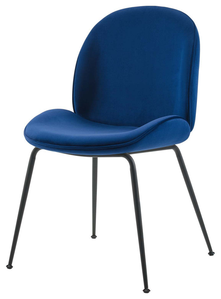 Side Dining Chair, Set of 2, Velvet, Metal, Blue Navy, Modern, Bistro Restaurant