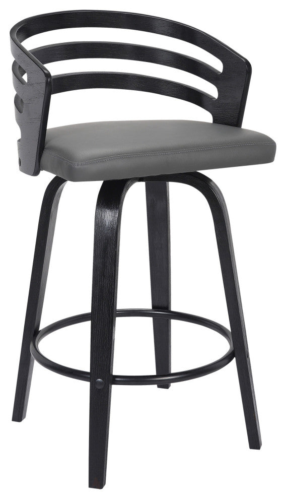 26" Gray Modern Faux Leather Swivel Bar Stool