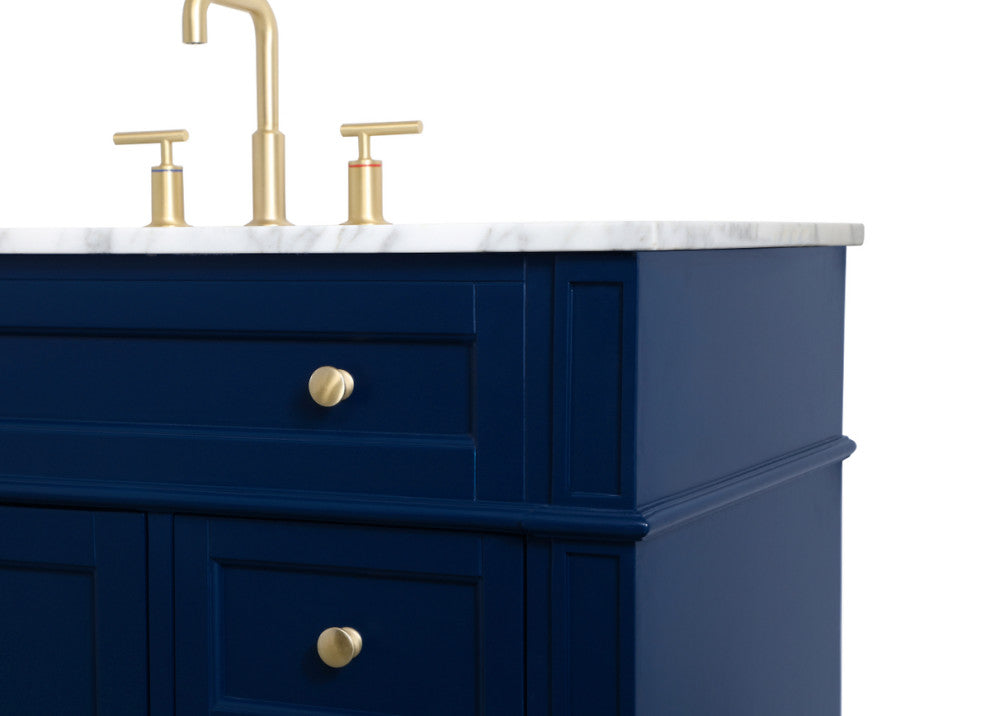 Home Living Vanity with Carrara White Marble Countertop, Blue, 42", Single Sink