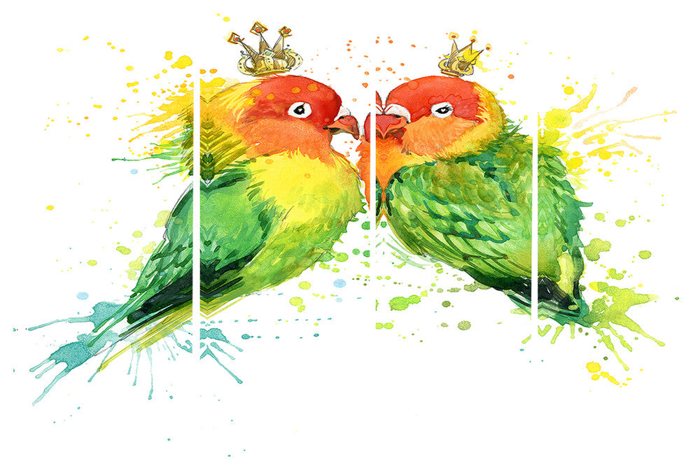 "Family Parrots" Canvas Print, 4 Panels, 48"x28"