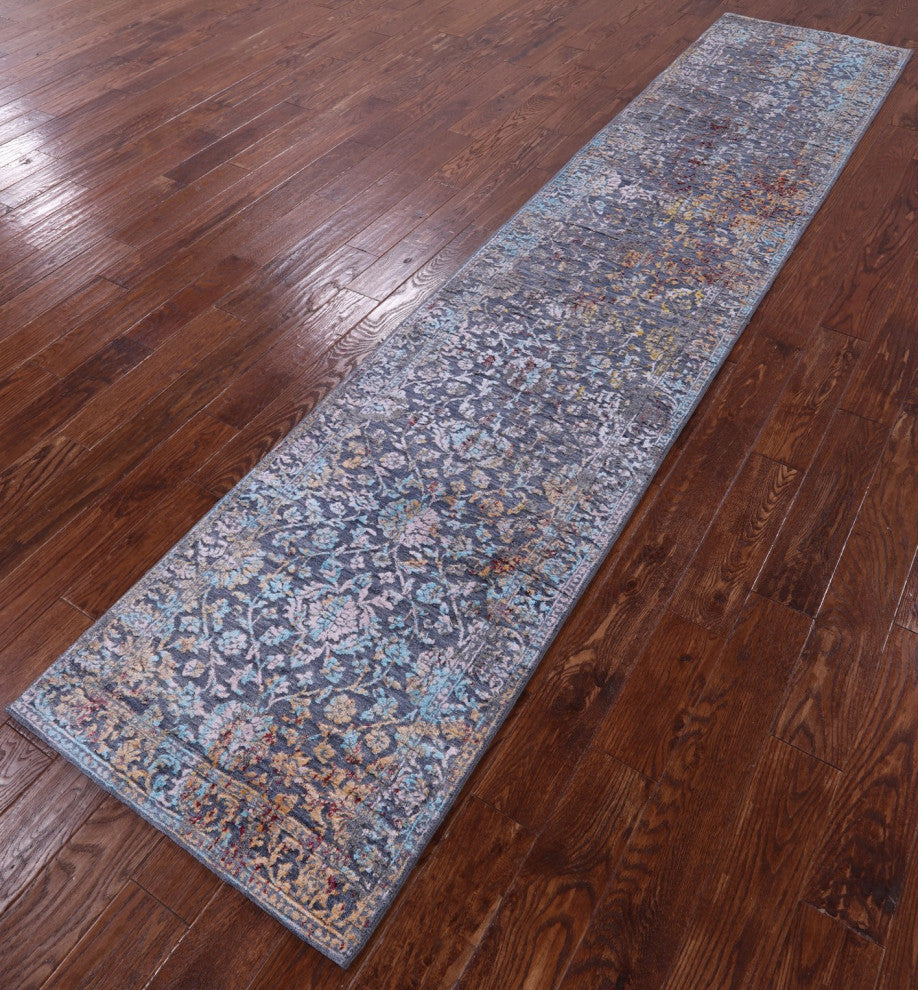 Persian Hand-Knotted Wool and Silk Runner Rug 2' 6" X 12' 4" Q11834