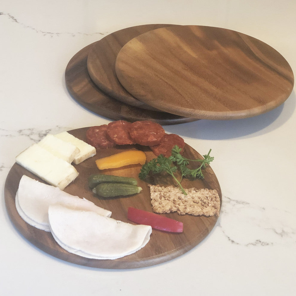 Round Wood Plates - Set of 4