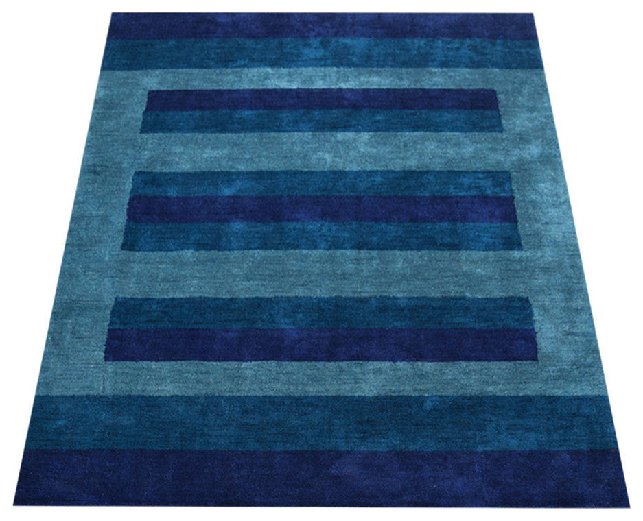 HAND KNOTTED LOOM SILK ECO-FRIENDLY AREA RUG-Rectangle,Blue Blue,Contemporary