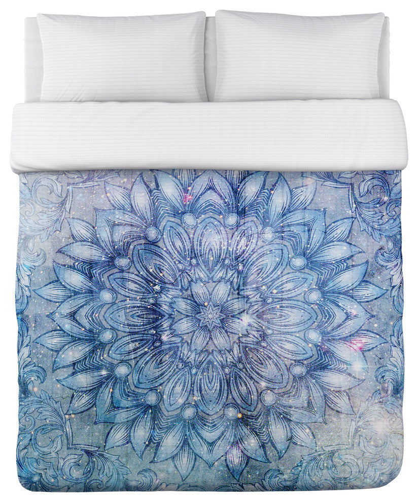Galactic Flower, Blue Lightweight Full Queen Duvet Cover