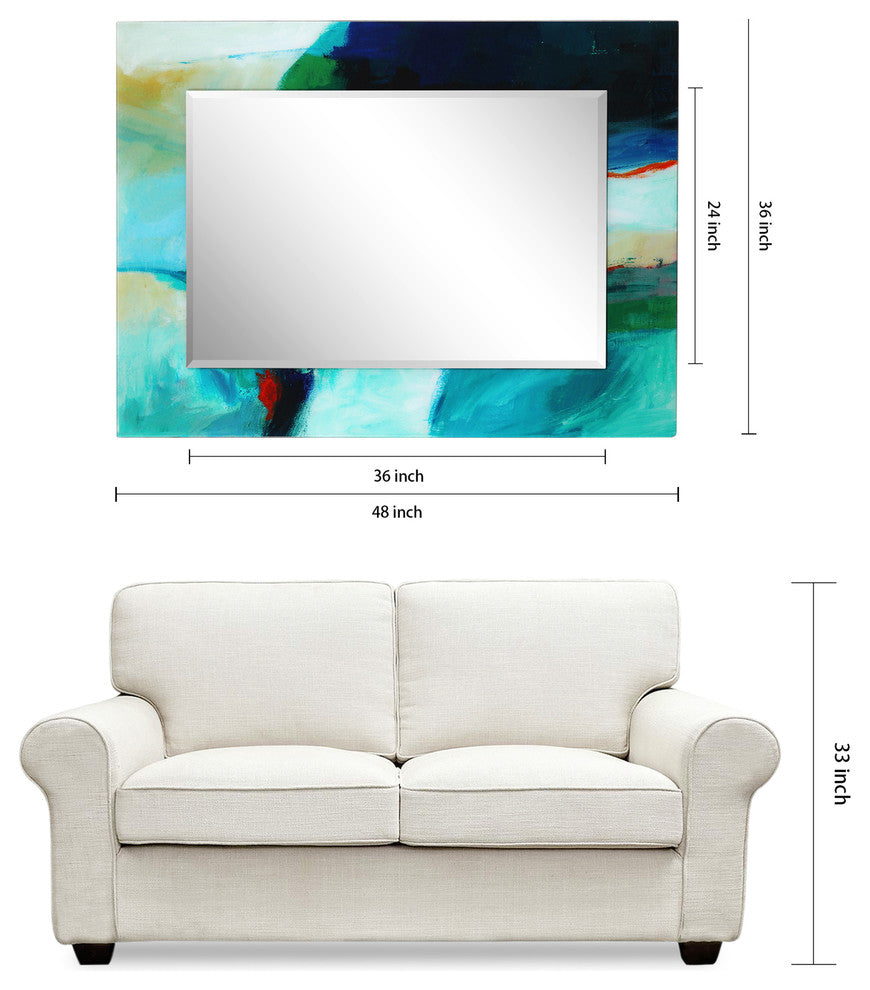 "Sky" Rectangular Beveled Wall Mirror Framed with Printed Tempered Art Glass