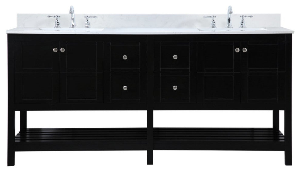 Elegant VF16472DBK-BS 72"Double Bathroom Vanity, Black With Backsplash
