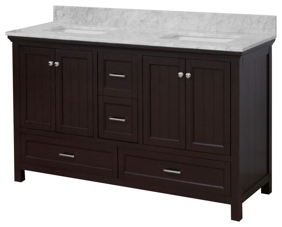 Paige 60" Bathroom Vanity, Chocolate, Carrara Marble, Double Sink