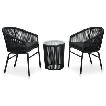 Vidaxl 3-Piece Bistro Set With Cushions Pvc Rattan Black