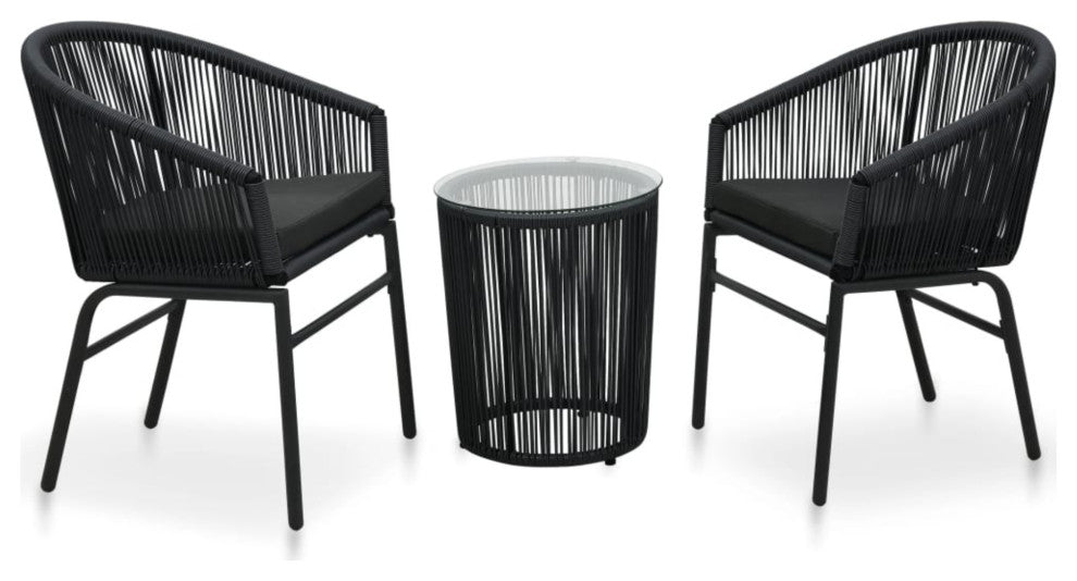 Vidaxl 3-Piece Bistro Set With Cushions Pvc Rattan Black