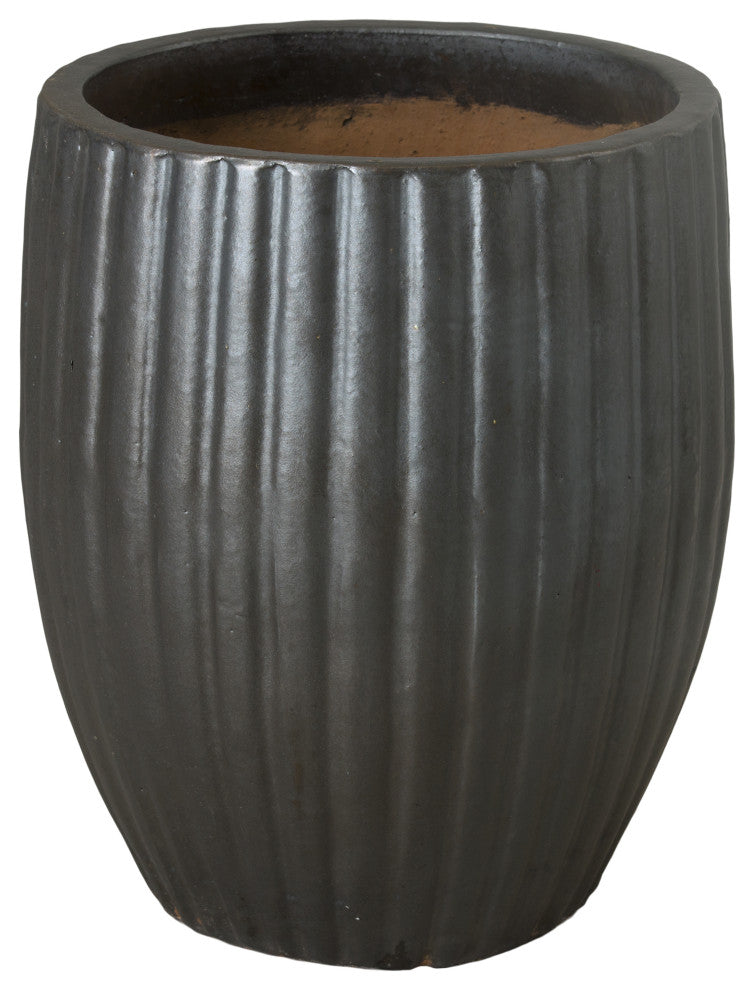 Ridges Planter Large, Matte Black 21x25