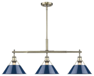 Golden Orwell Linear Pendant, Aged Brass, Navy Blue Shade