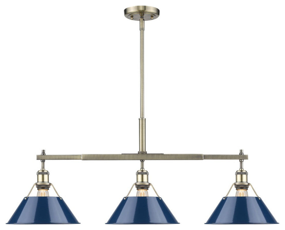 Golden Orwell Linear Pendant, Aged Brass, Navy Blue Shade