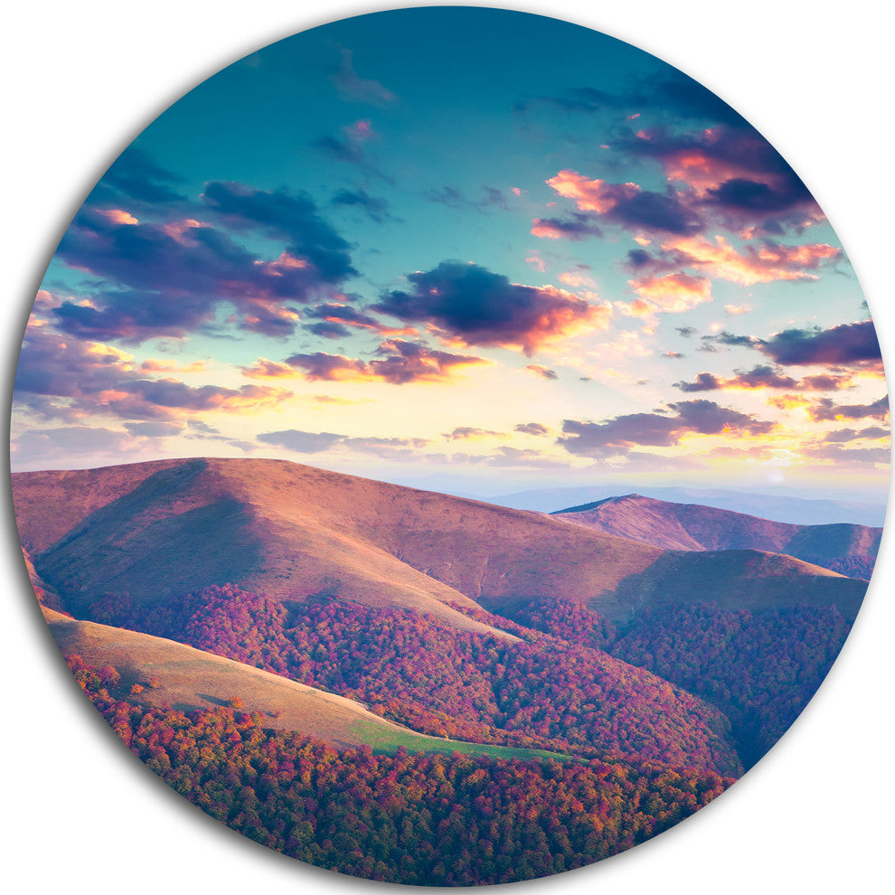 Carpathian Hills Under Clouds, Landscape Photo Disc Metal Artwork, 11"