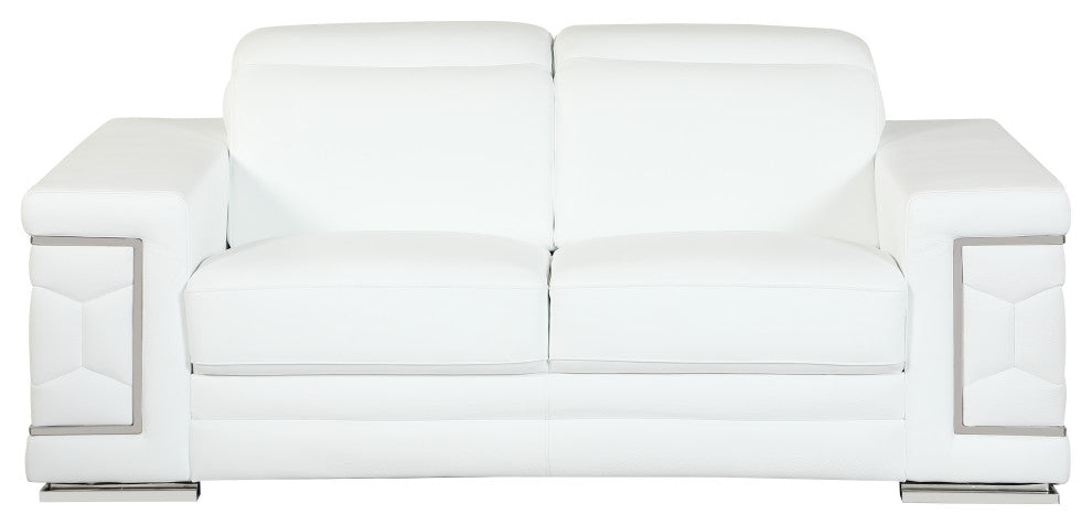 Rome Contemporary Genuine Italian Leather Loveseat White