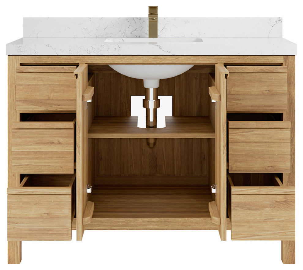 Elizabeth 48 Single Sink Bath Vanity in Light Natural Teak 2" Empira Quartz