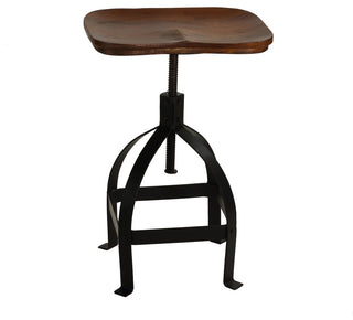 Bare Decor Keg Counter Swivel Stool, Solid Wood and Black Metal