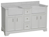 Zelda 60" Bathroom Vanity, White, Engineered Carrara, Double