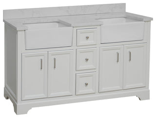Zelda 60" Bathroom Vanity, White, Engineered Carrara, Double