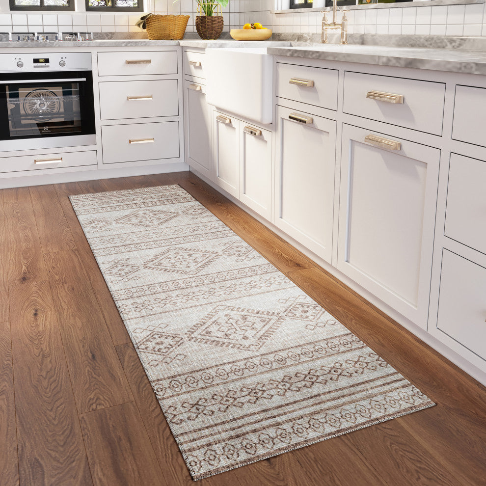 Indoor/Outdoor Sedona SN14 Putty Machine Washable 2'3" x 12' Runner Rug