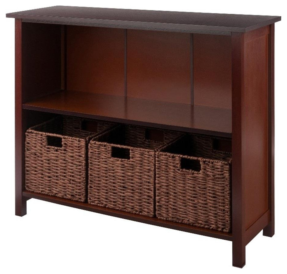 Milan 4-PieceStorage Shelf With 3 Foldable Woven Baskets, Walnut