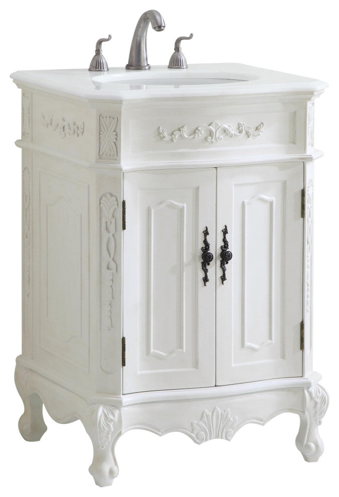 Bathroom Vanity, Antique White, 24", Single Sink