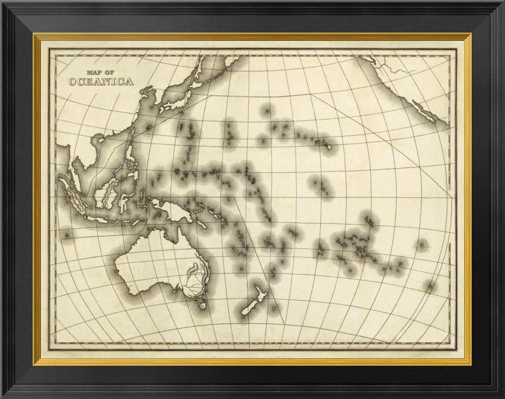 "Map of Oceanica, 1839" Framed Canvas Giclee by Samuel Augustus Mitchell, 26x20"