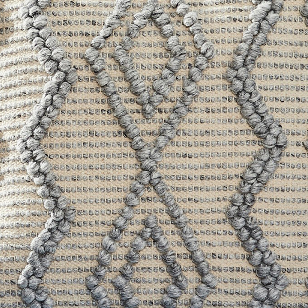 18 Inch Decorative Throw Pillow Cover, Blue Beaded Diamond Design, Beige