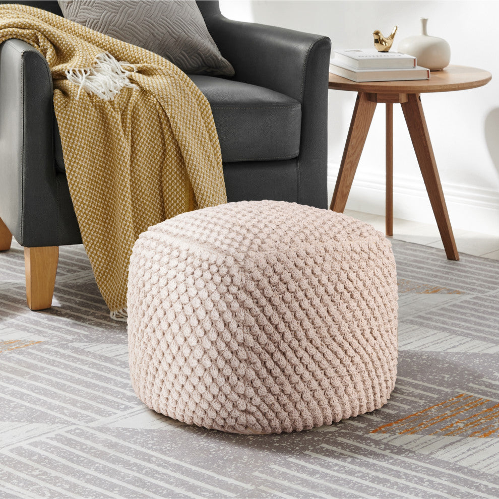 Loft Lyfe Theodora Ottoman, Hand Knitted, Cotton Yarn, Ivory