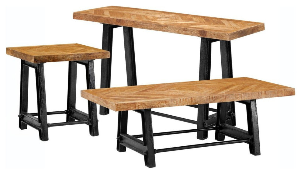 72" Rustic Industrial Style Cast Iron Base Dining Bench Parquet