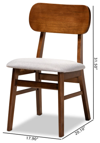 Euclid Mid-Century Grey Upholstered Brown Finished Wood 2-Piece Dining Chair Set