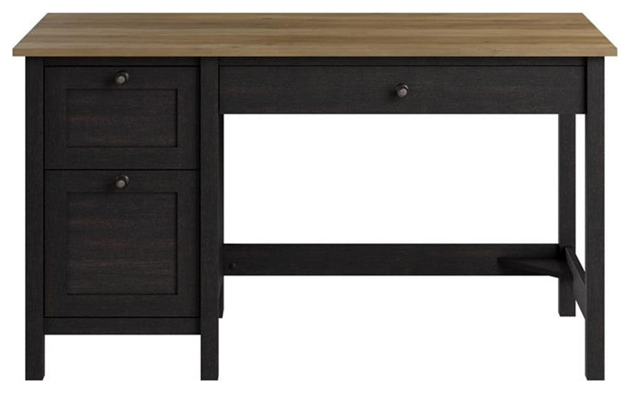 Pemberly Row 54W Computer Desk with Drawers in Vintage Black and Reclaimed Pine