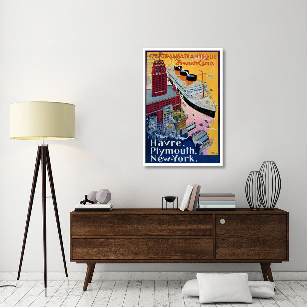 "Transatlantique-French Line / Paris-Havre-New York" Paper Art, 31"x46"