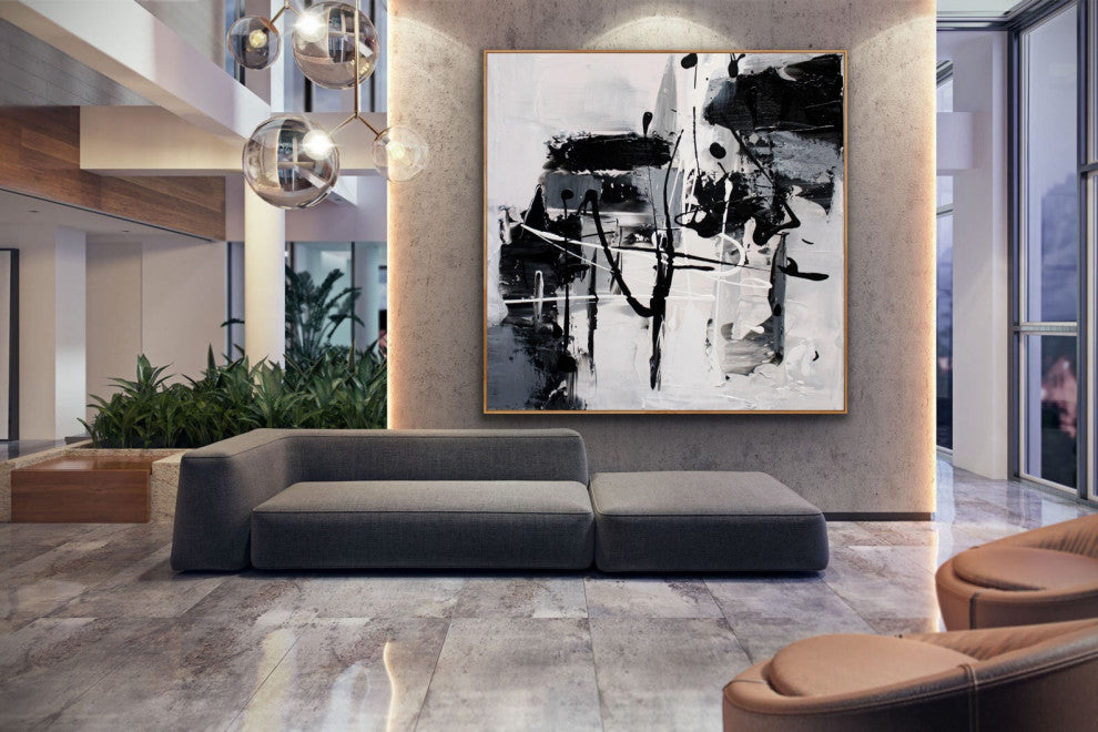 48x48" Crazy Black and White Contemporary Art Large Modern Abstract Painting